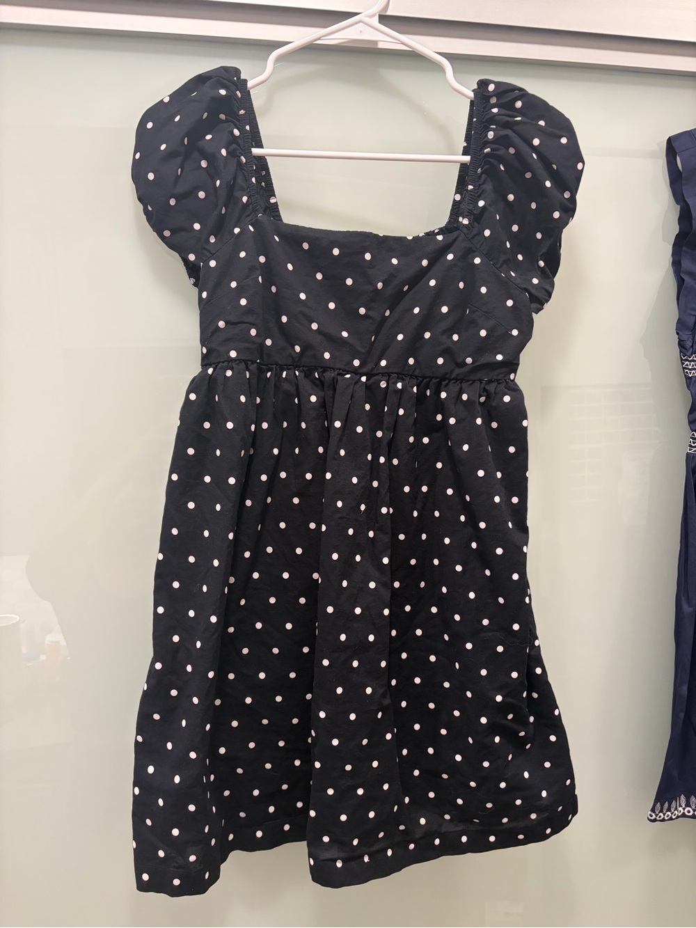 Abound Black Babydoll Dress with White Polka Dots and Puff Sleeves
